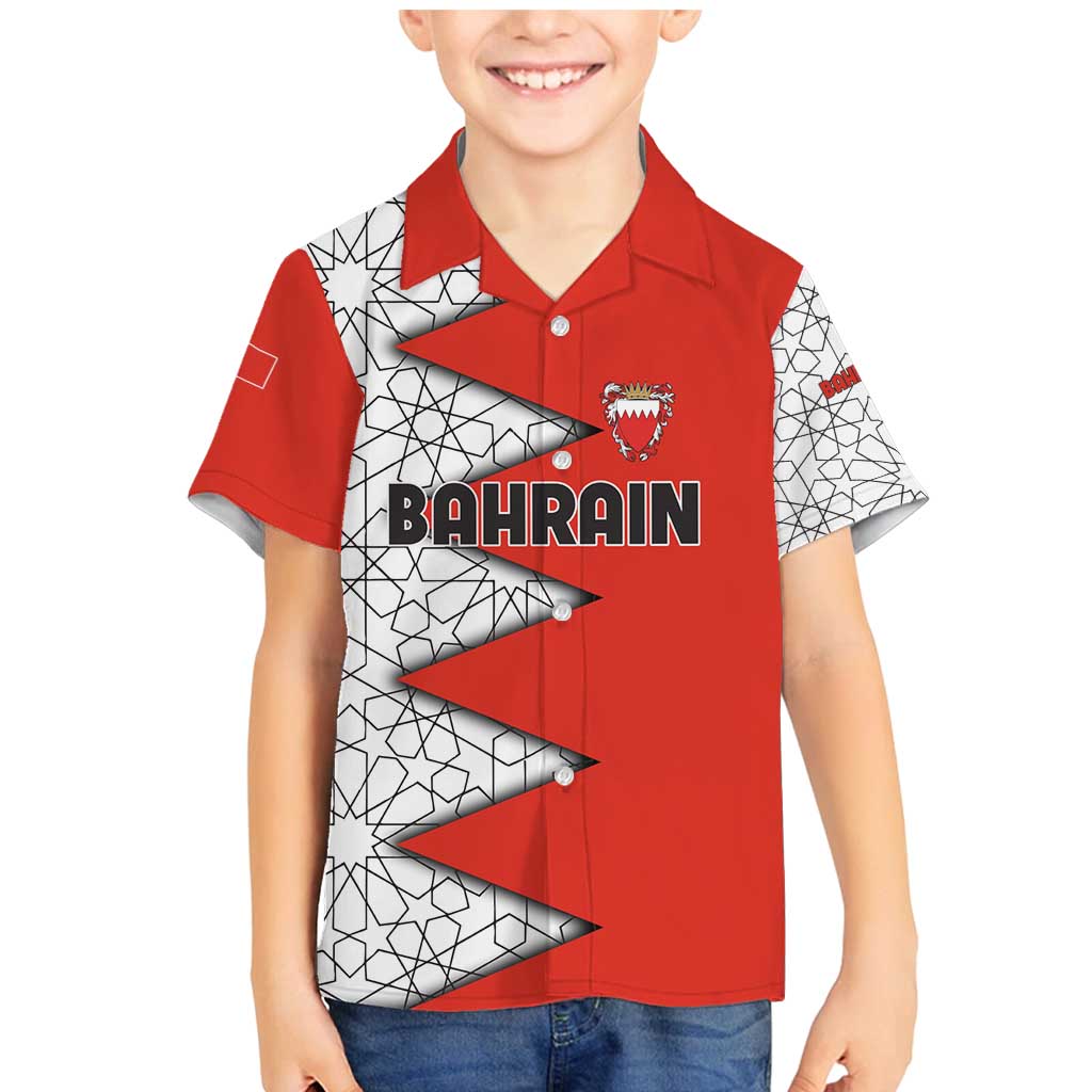 Bahrain Shield Design Family Matching Mermaid Dress and Hawaiian Shirt with Arabesque Tile Motif in Red