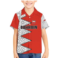 Bahrain Shield Design Family Matching Mermaid Dress and Hawaiian Shirt with Arabesque Tile Motif in Red