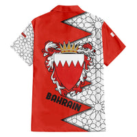 Bahrain Shield Design Family Matching Off The Shoulder Long Sleeve Dress and Hawaiian Shirt with Arabesque Tile Motif in Red