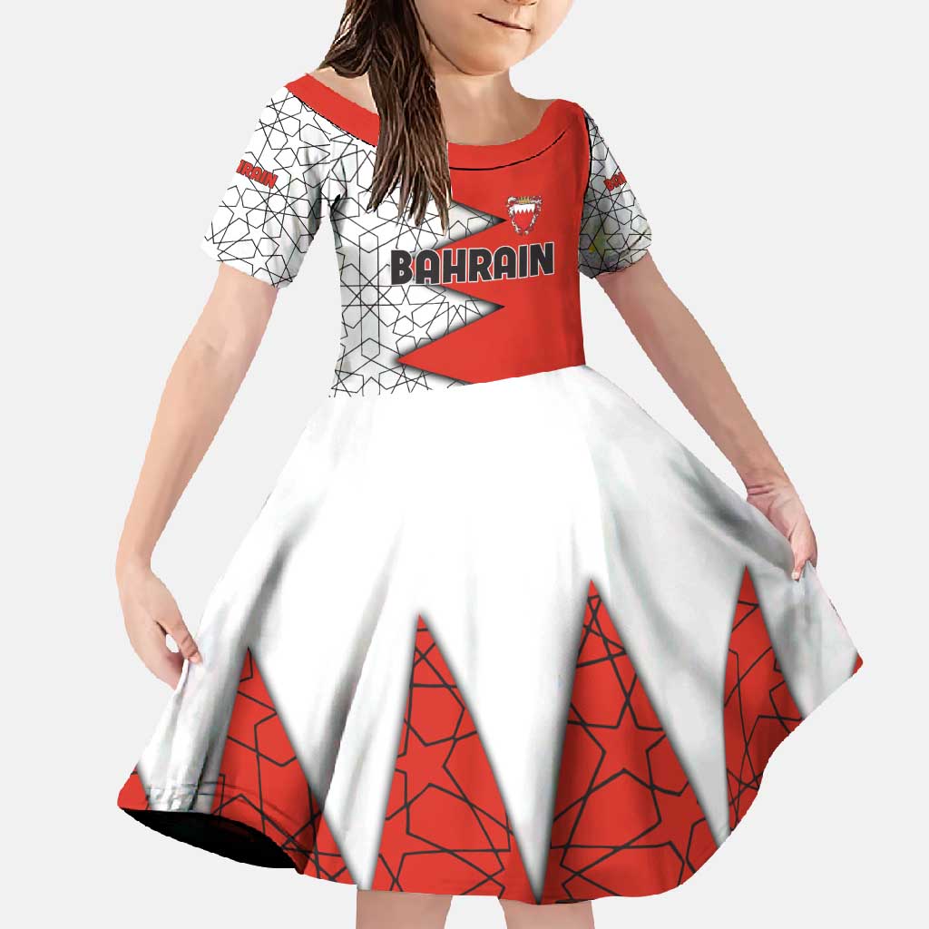 Bahrain Shield Design Family Matching Off Shoulder Maxi Dress and Hawaiian Shirt with Arabesque Tile Motif in Red