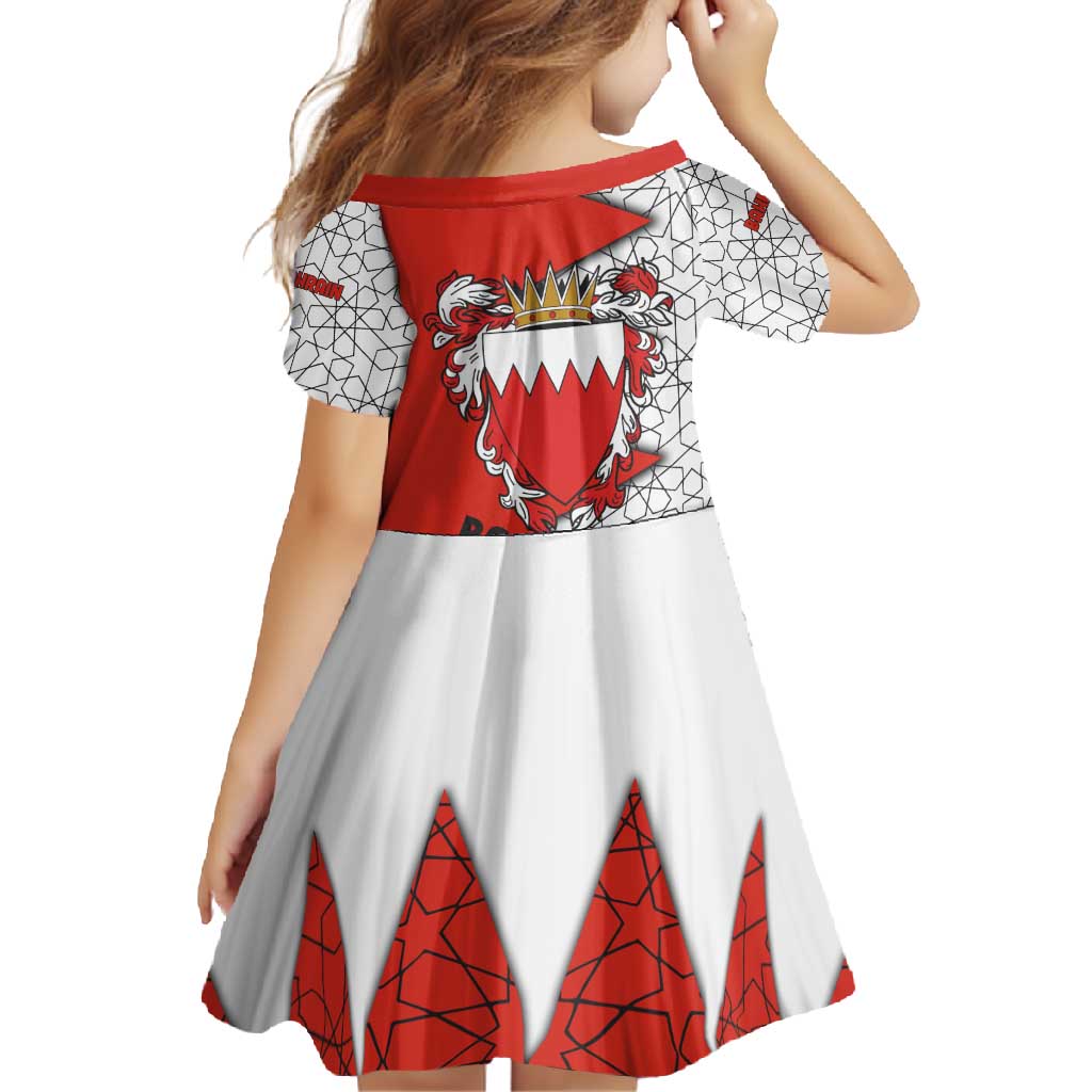 Bahrain Shield Design Family Matching Off Shoulder Maxi Dress and Hawaiian Shirt with Arabesque Tile Motif in Red