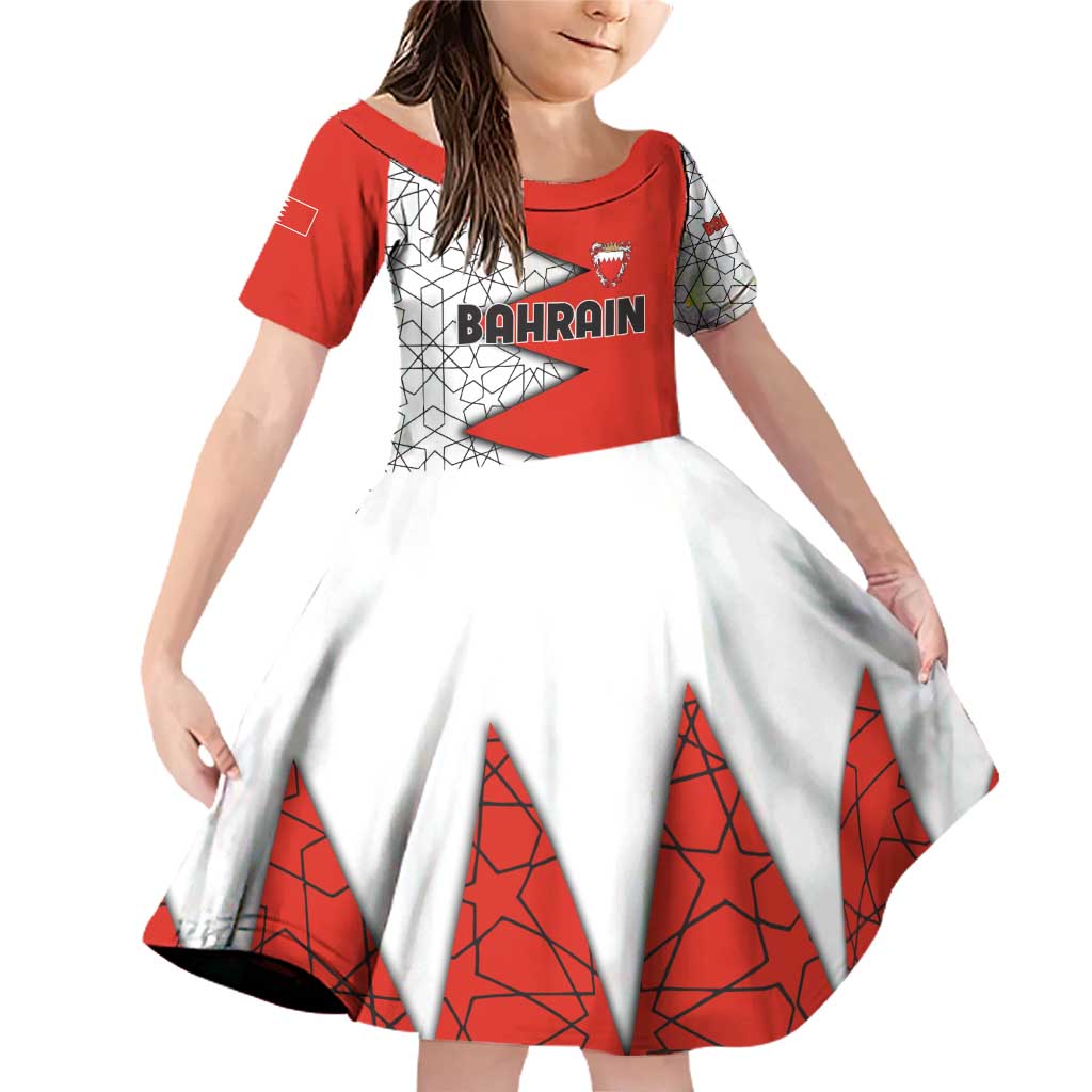 Bahrain Shield Design Family Matching Off Shoulder Short Dress and Hawaiian Shirt with Arabesque Tile Motif in Red