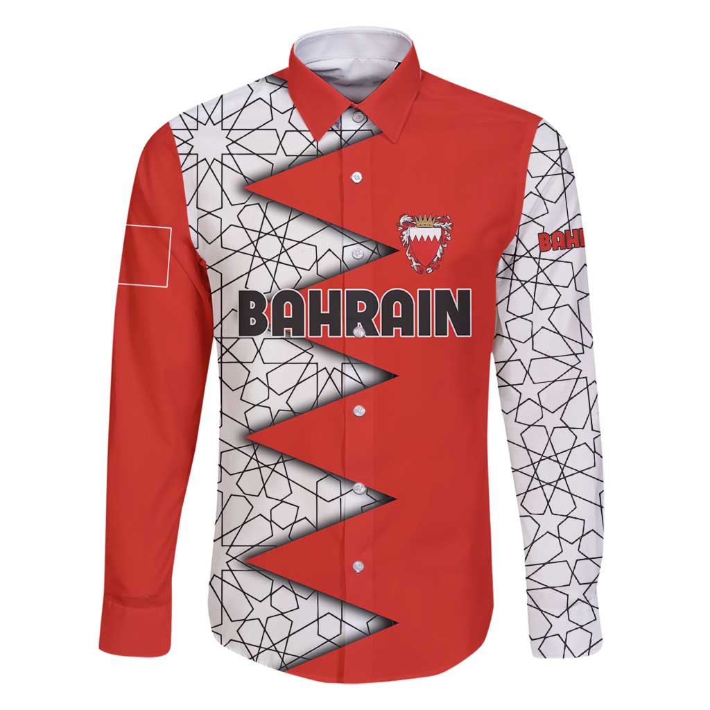 Bahrain Shield Design Family Matching Off Shoulder Short Dress and Hawaiian Shirt with Arabesque Tile Motif in Red