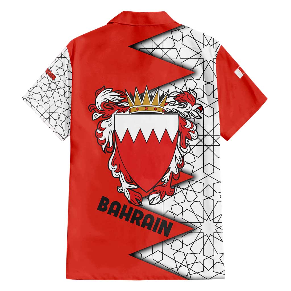 Bahrain Shield Design Family Matching Short Sleeve Bodycon Dress and Hawaiian Shirt with Arabesque Tile Motif in Red