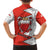 Bahrain Shield Design Family Matching Summer Maxi Dress and Hawaiian Shirt with Arabesque Tile Motif in Red