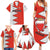 Bahrain Shield Design Family Matching Summer Maxi Dress and Hawaiian Shirt with Arabesque Tile Motif in Red