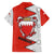 Bahrain Shield Design Family Matching Summer Maxi Dress and Hawaiian Shirt with Arabesque Tile Motif in Red