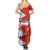Bahrain Shield Design Family Matching Summer Maxi Dress and Hawaiian Shirt with Arabesque Tile Motif in Red