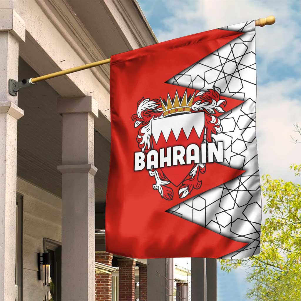 Bahrain Shield Design Garden Flag with Arabesque Tile Motif in Red