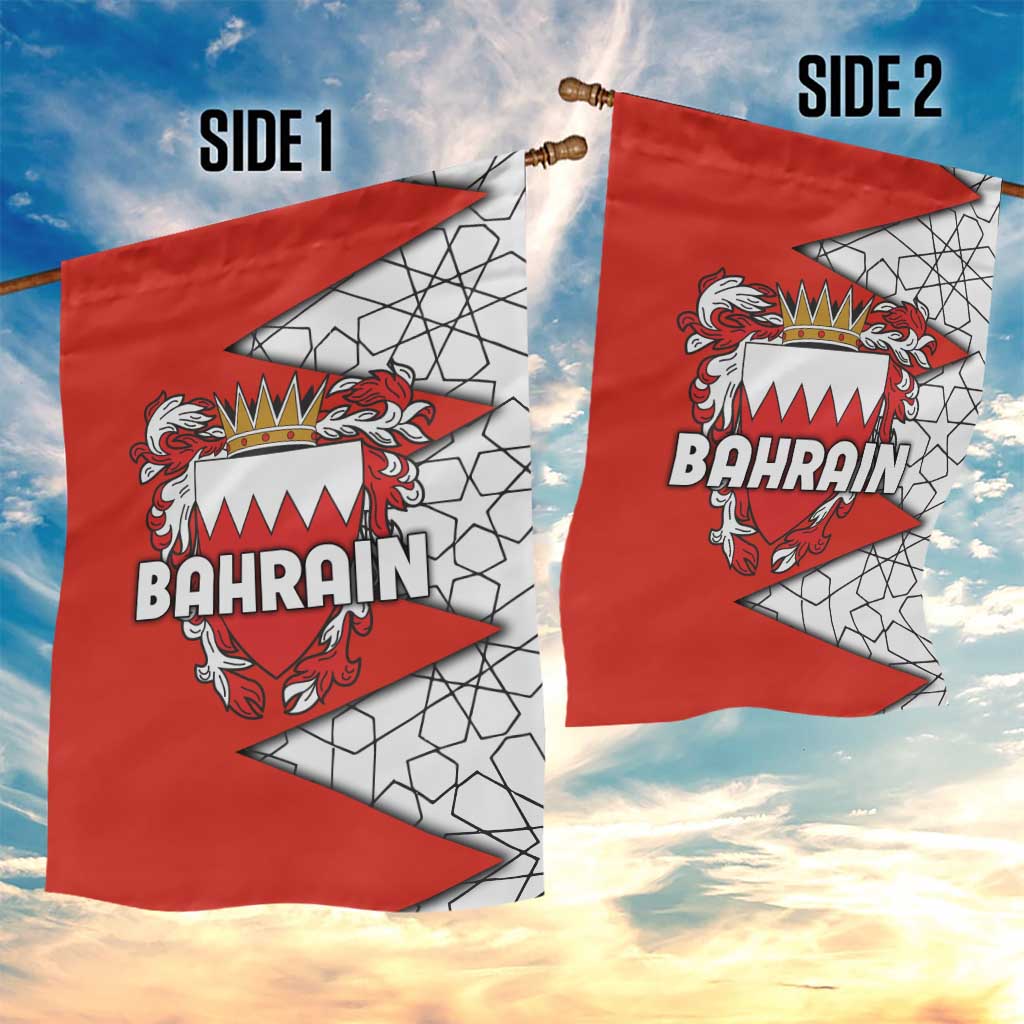 Bahrain Shield Design Garden Flag with Arabesque Tile Motif in Red