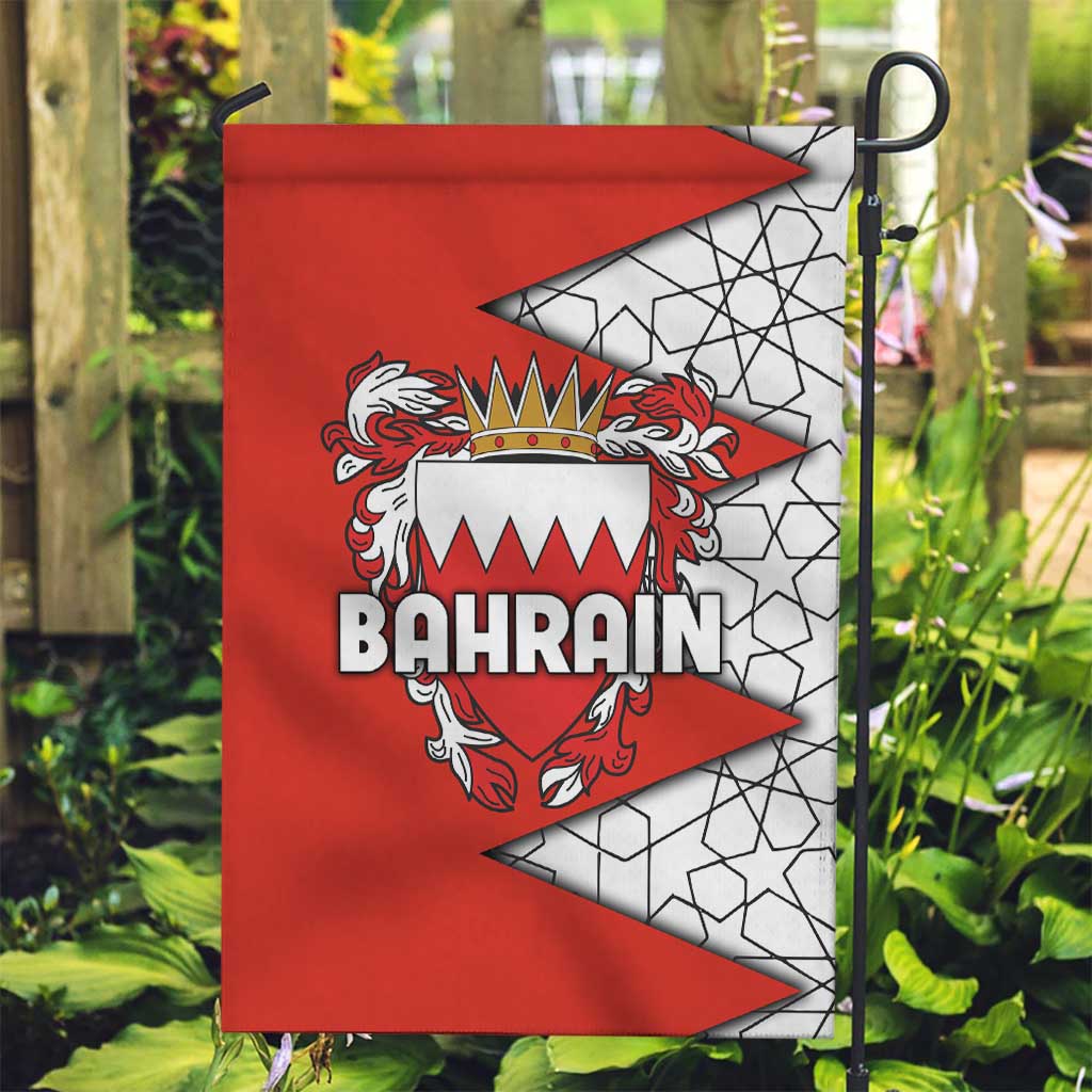 Bahrain Shield Design Garden Flag with Arabesque Tile Motif in Red