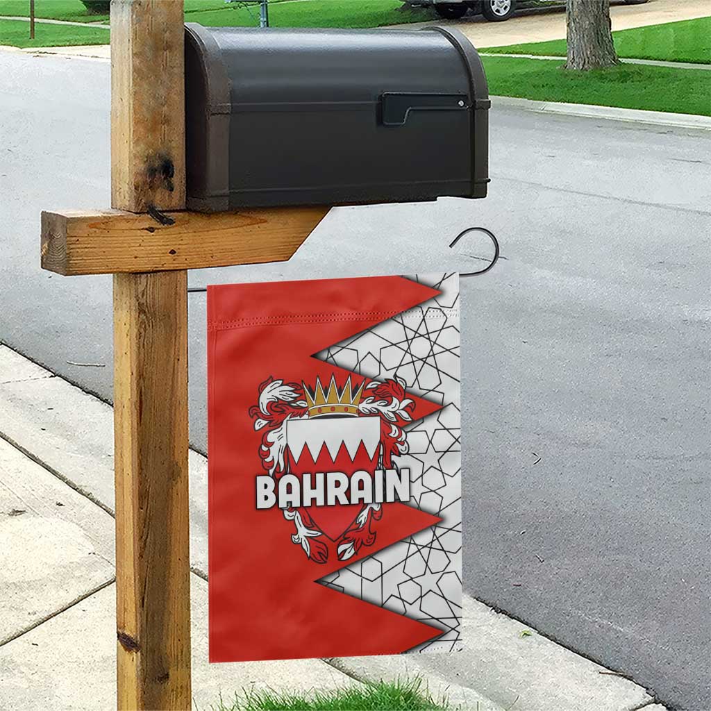 Bahrain Shield Design Garden Flag with Arabesque Tile Motif in Red