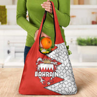 Bahrain Shield Design Grocery Bag with Arabesque Tile Motif in Red