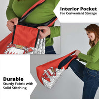 Bahrain Shield Design Grocery Bag with Arabesque Tile Motif in Red