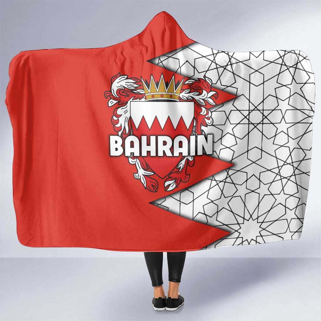 Bahrain Shield Design Hooded Blanket with Arabesque Tile Motif in Red