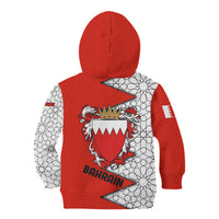 Bahrain Shield Design Kid Hoodie with Arabesque Tile Motif in Red