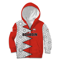Bahrain Shield Design Kid Hoodie with Arabesque Tile Motif in Red