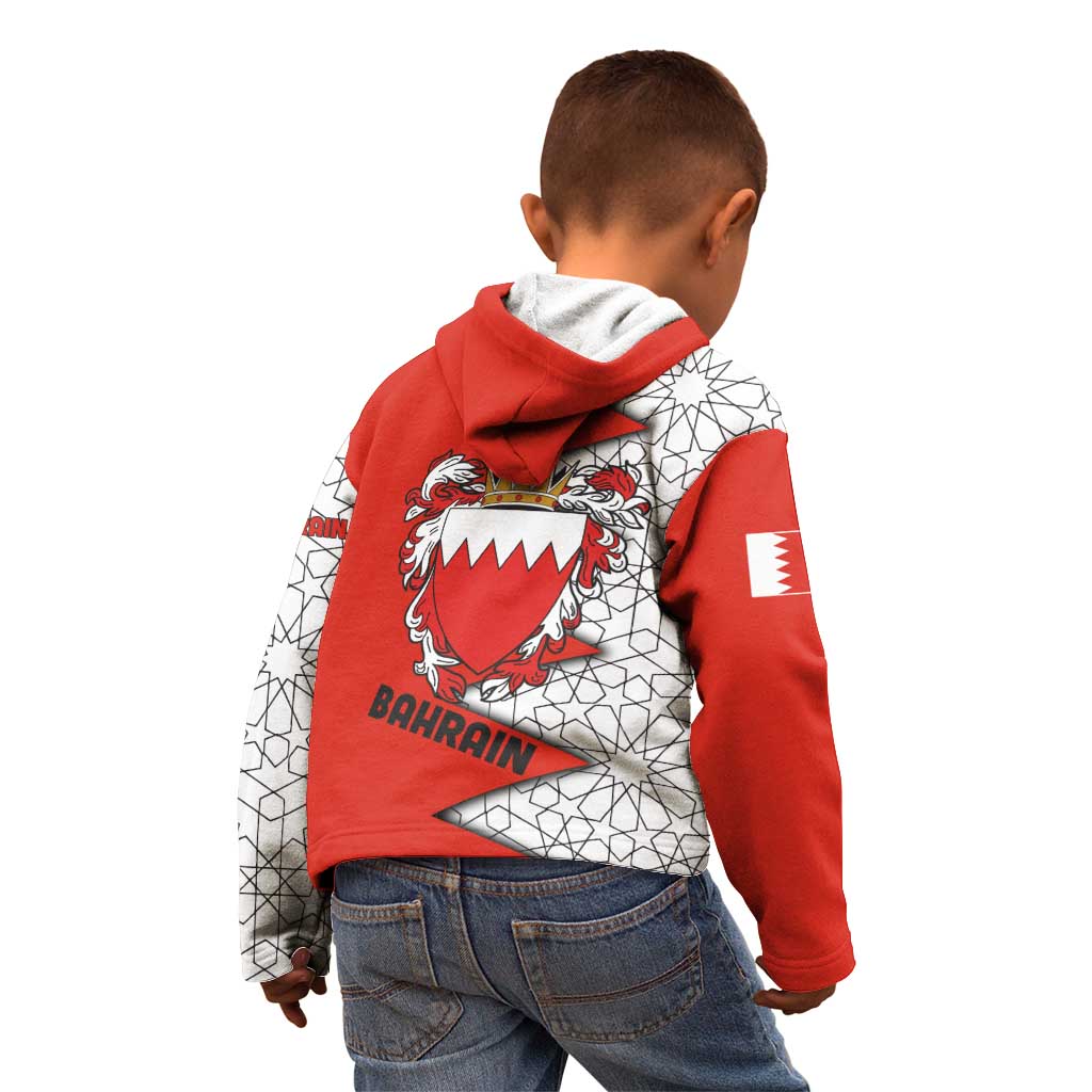 Bahrain Shield Design Kid Hoodie with Arabesque Tile Motif in Red