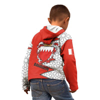 Bahrain Shield Design Kid Hoodie with Arabesque Tile Motif in Red