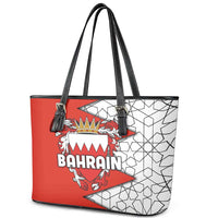 Bahrain Shield Design Leather Tote Bag with Arabesque Tile Motif in Red