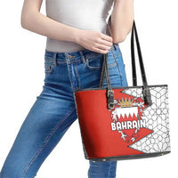 Bahrain Shield Design Leather Tote Bag with Arabesque Tile Motif in Red