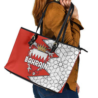 Bahrain Shield Design Leather Tote Bag with Arabesque Tile Motif in Red
