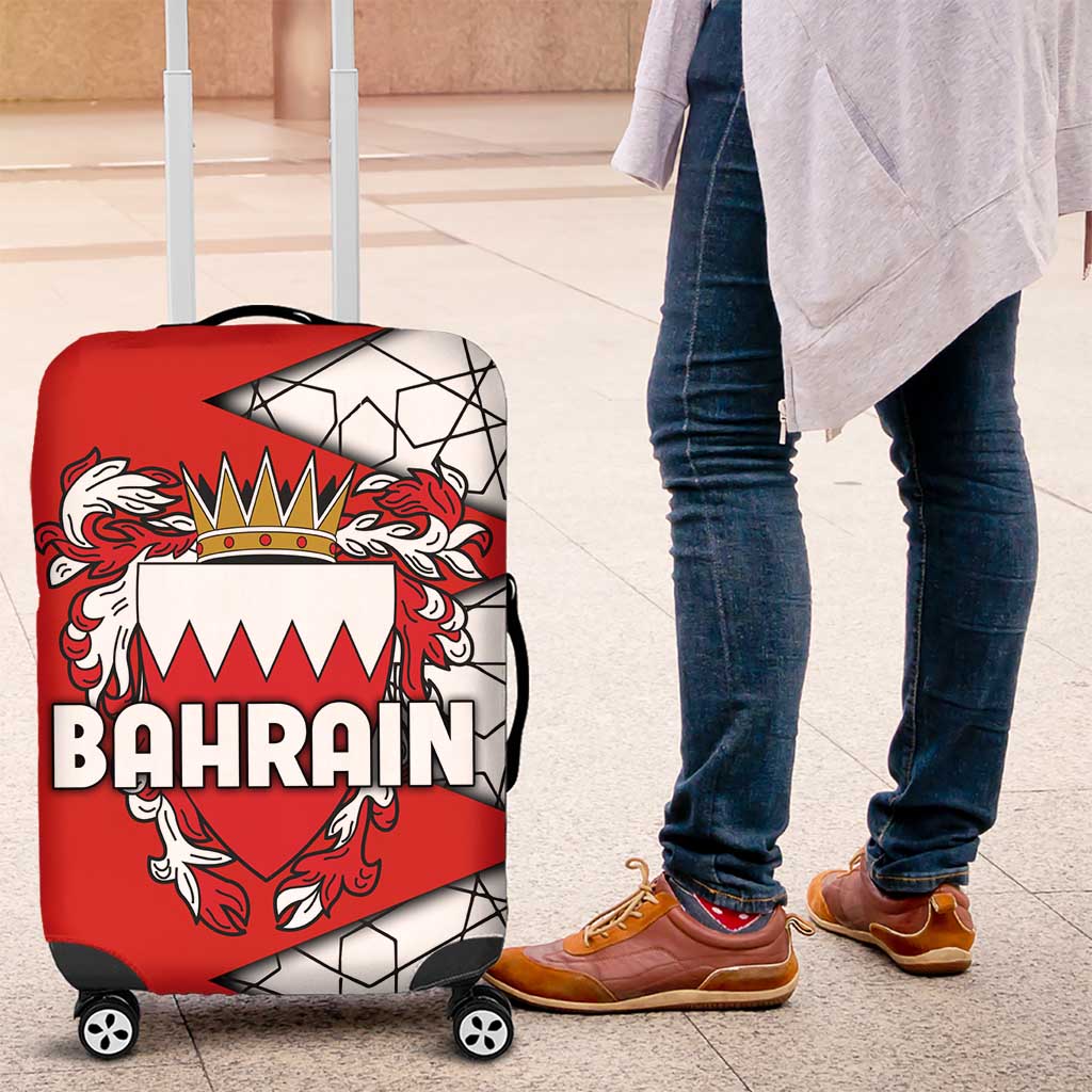 Bahrain Shield Design Luggage Cover with Arabesque Tile Motif in Red