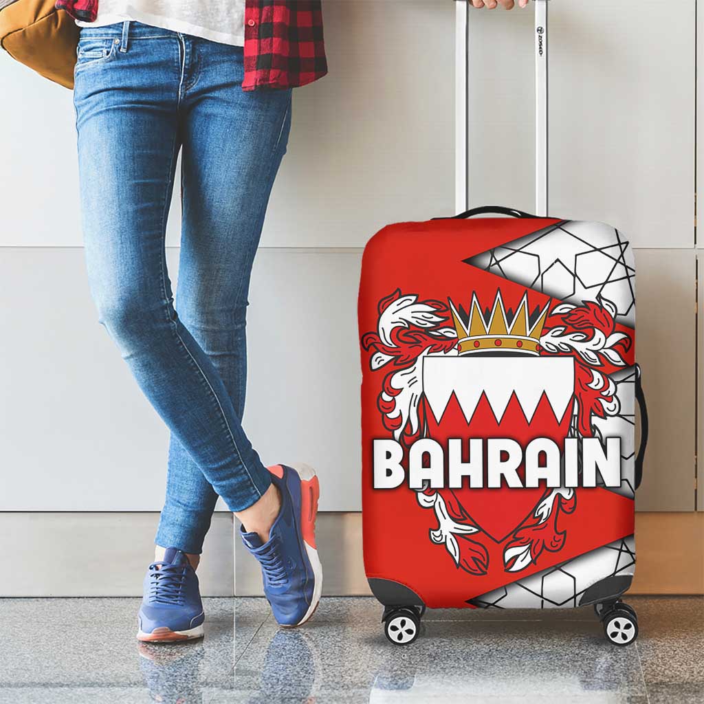 Bahrain Shield Design Luggage Cover with Arabesque Tile Motif in Red