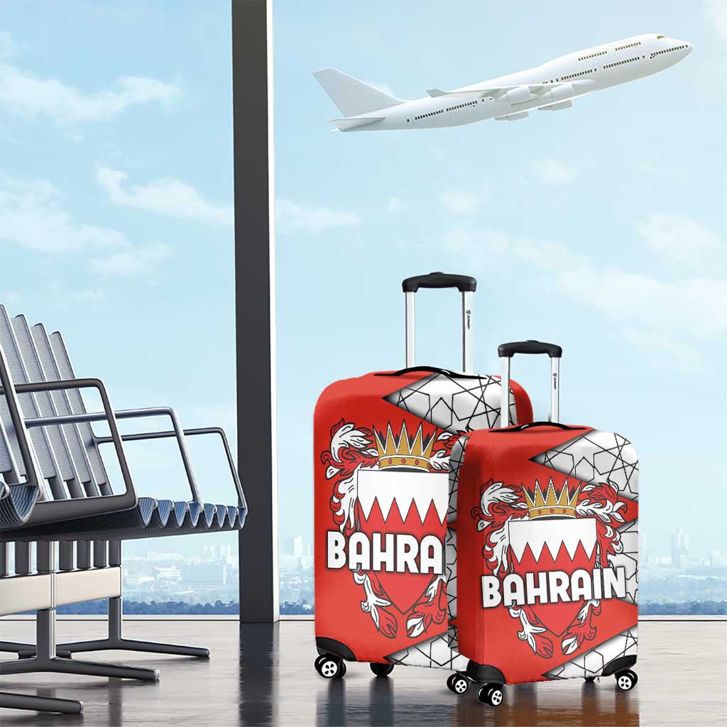 Bahrain Shield Design Luggage Cover with Arabesque Tile Motif in Red