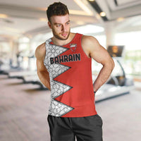 Bahrain Shield Design Men Tank Top with Arabesque Tile Motif in Red