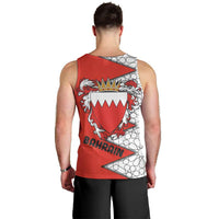 Bahrain Shield Design Men Tank Top with Arabesque Tile Motif in Red
