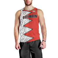 Bahrain Shield Design Men Tank Top with Arabesque Tile Motif in Red
