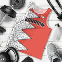 Bahrain Shield Design Men Tank Top with Arabesque Tile Motif in Red