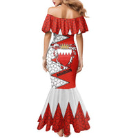 Bahrain Shield Design Mermaid Dress with Arabesque Tile Motif in Red