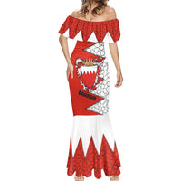 Bahrain Shield Design Mermaid Dress with Arabesque Tile Motif in Red