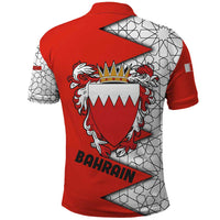 Bahrain Shield Design Polo Shirt with Arabesque Tile Motif in Red