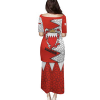 Bahrain Shield Design Puletasi with Arabesque Tile Motif in Red