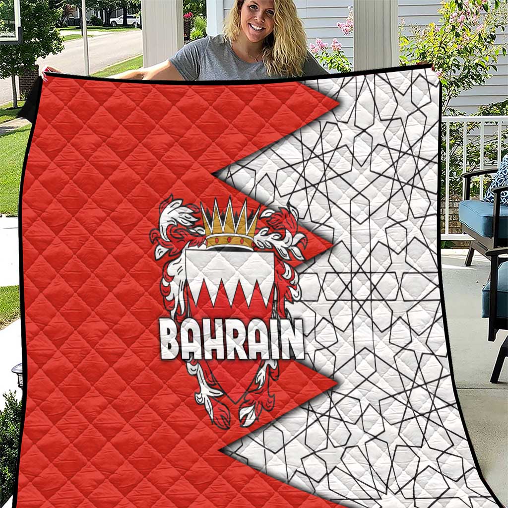 Bahrain Shield Design Quilt with Arabesque Tile Motif in Red