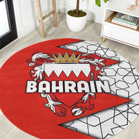 Bahrain Shield Design Round Carpet with Arabesque Tile Motif in Red