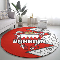 Bahrain Shield Design Round Carpet with Arabesque Tile Motif in Red