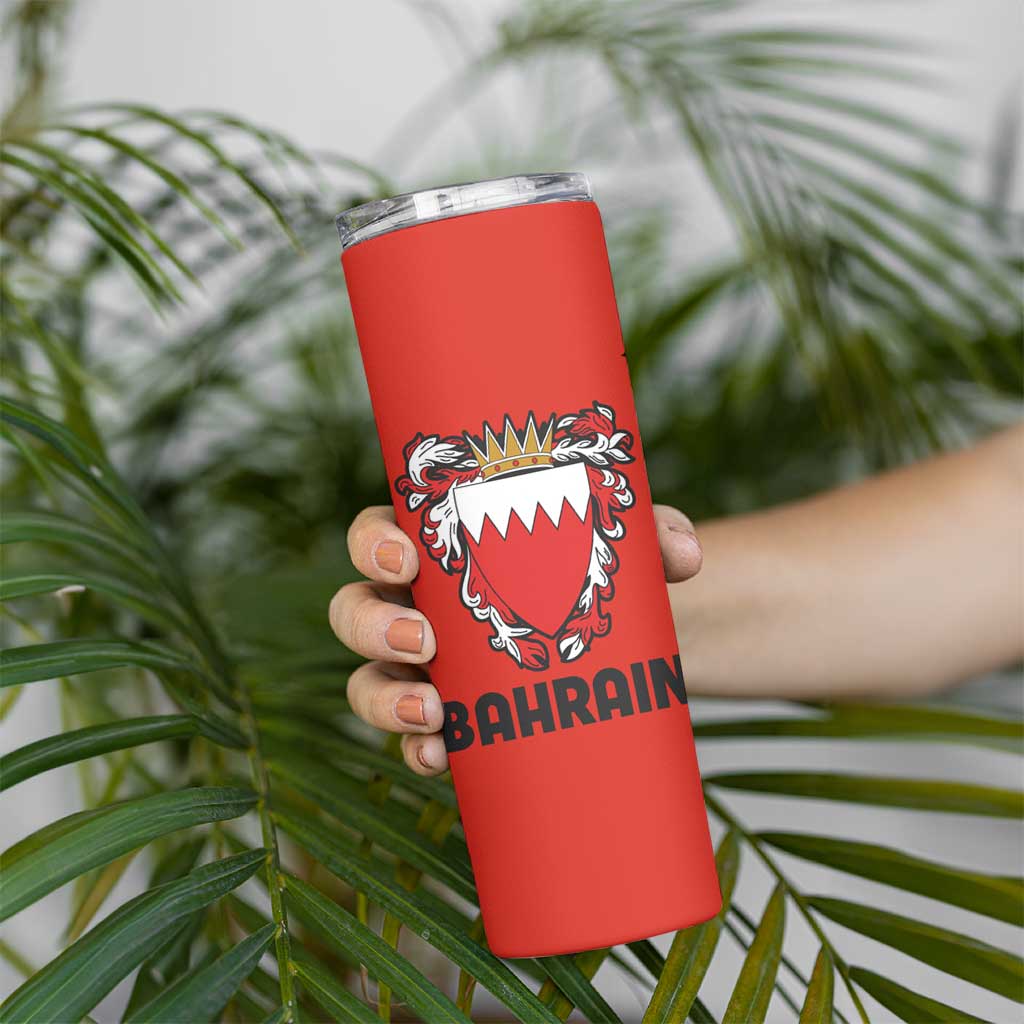 Bahrain Shield Design Skinny Tumbler with Arabesque Tile Motif in Red