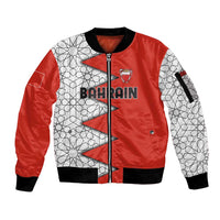 Bahrain Shield Design Sleeve Zip Bomber Jacket with Arabesque Tile Motif in Red