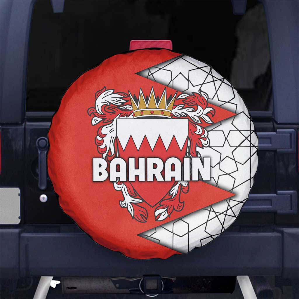 Bahrain Shield Design Spare Tire Cover with Arabesque Tile Motif in Red
