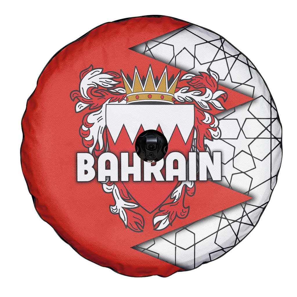 Bahrain Shield Design Spare Tire Cover with Arabesque Tile Motif in Red