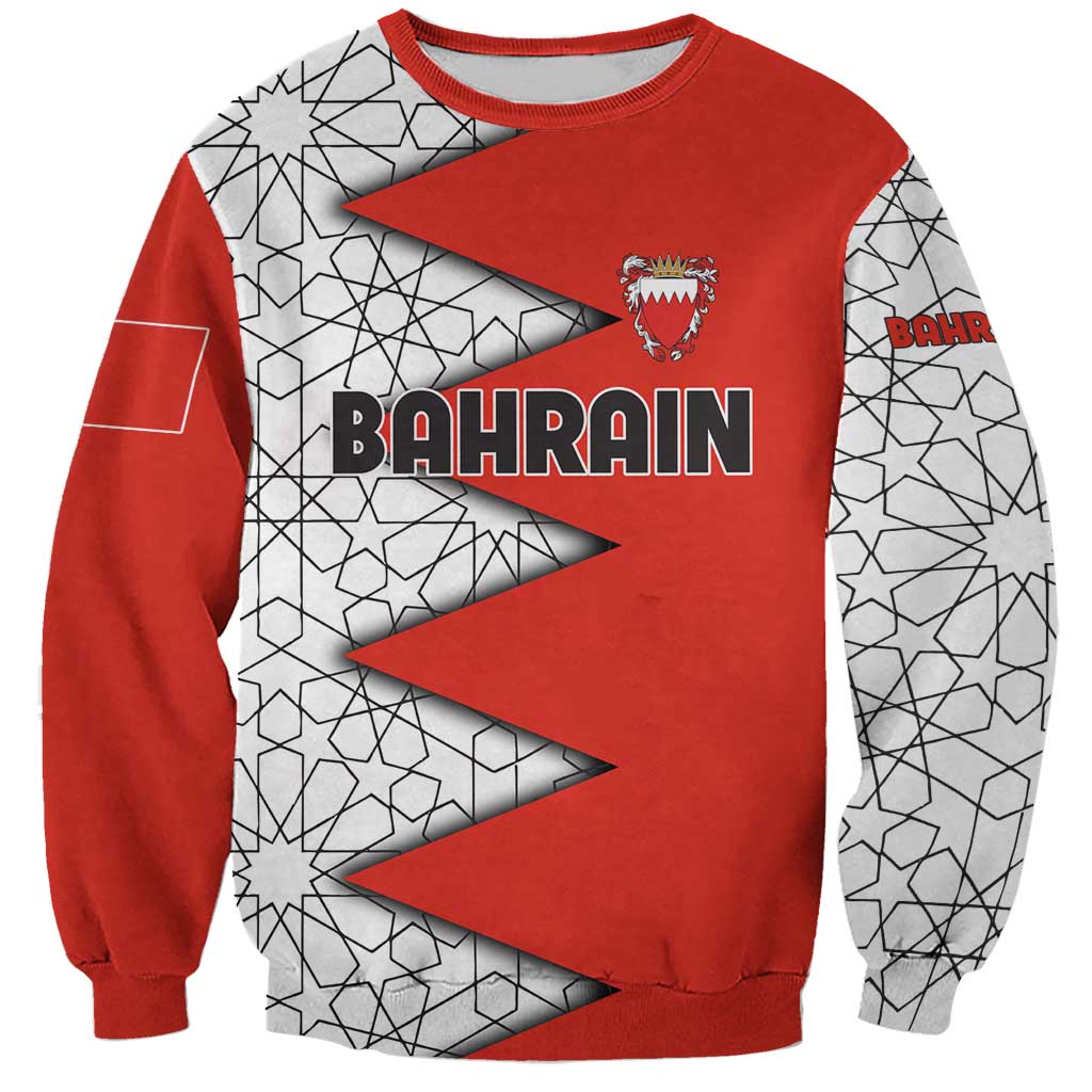 Bahrain Shield Design Sweatshirt with Arabesque Tile Motif in Red