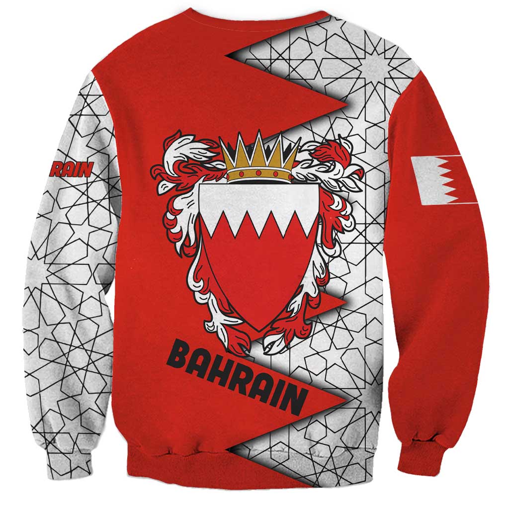 Bahrain Shield Design Sweatshirt with Arabesque Tile Motif in Red