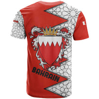 Bahrain Shield Design T Shirt with Arabesque Tile Motif in Red