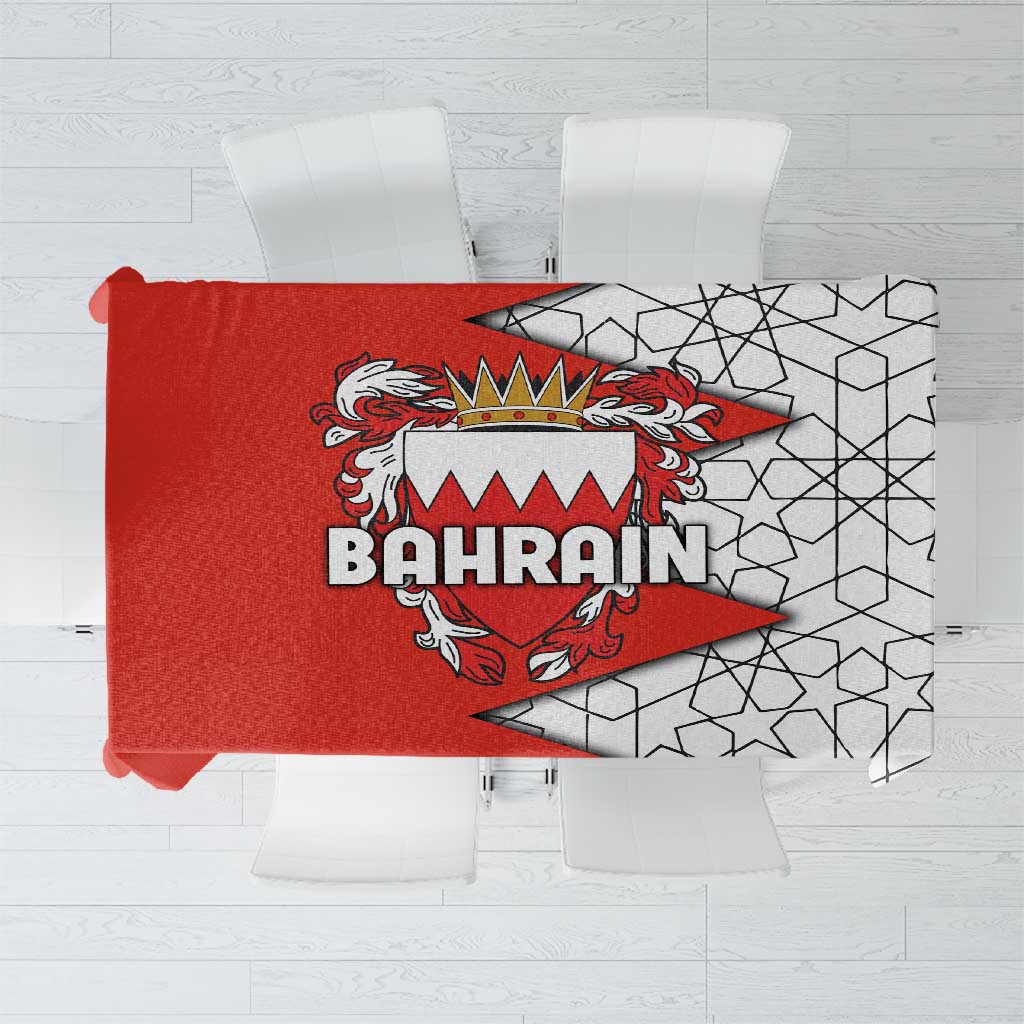 Bahrain Shield Design Tablecloth with Arabesque Tile Motif in Red