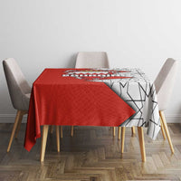 Bahrain Shield Design Tablecloth with Arabesque Tile Motif in Red