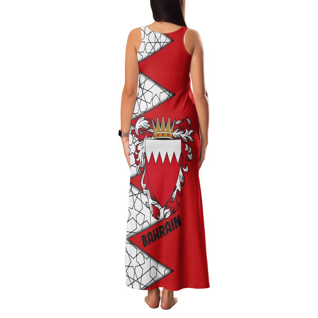 Bahrain Shield Design Tank Maxi Dress with Arabesque Tile Motif in Red